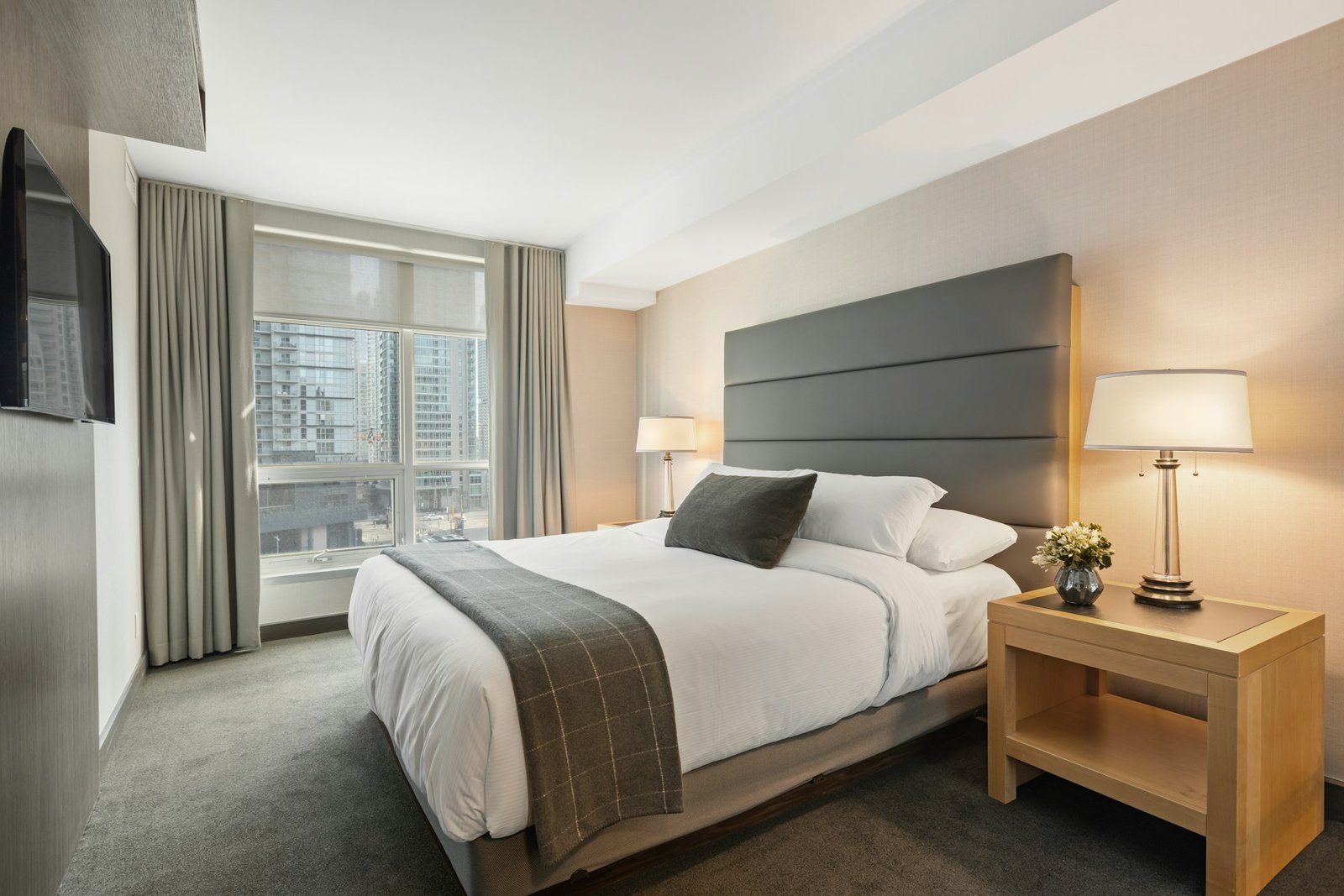 Premium bed sheets and curtains in a styled bedroom